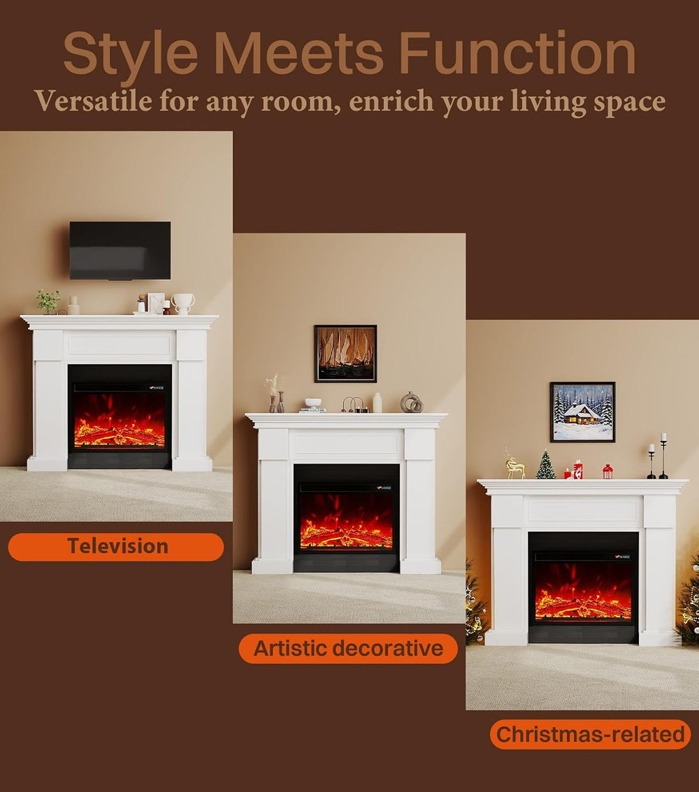 55" Electric Fireplace with Mantel,TV Stand, 23" Fireplace Heat, 8H...