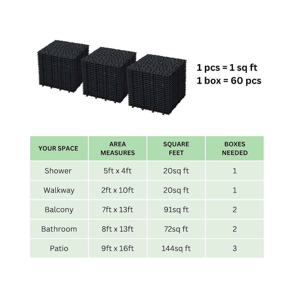 60 Pcs Interlocking Deck Tiles - 12" x 12" Waterproof Indoor Outdoo...