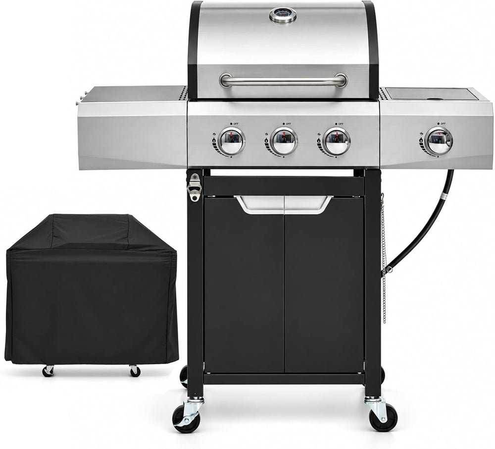 Endark 3-Burner Propane BBQ Grill, 40500 BTU with Side Burner, Stainless Stee...