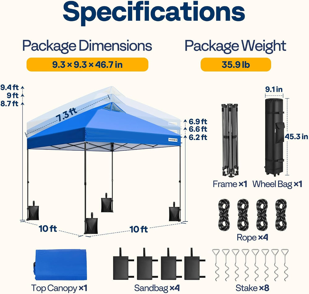 VIVOHOME 10x10ft Pop Up Canopy Tent One Push Setup