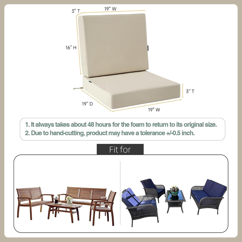 Favoyard Deep Seat Patio Cushion Set 19 x 19 Inch Waterproof Outdoor Chair Cu...