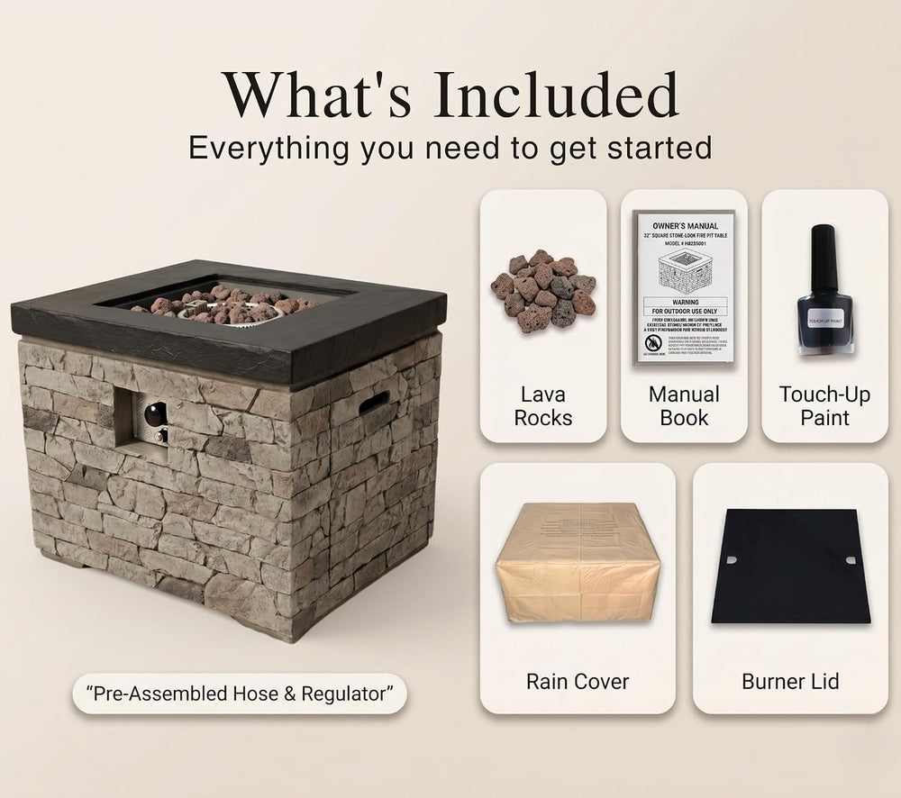 32" Propane Fire Pit Table, 40,000 BTU, Hidden Tank Storage, Burner Lid