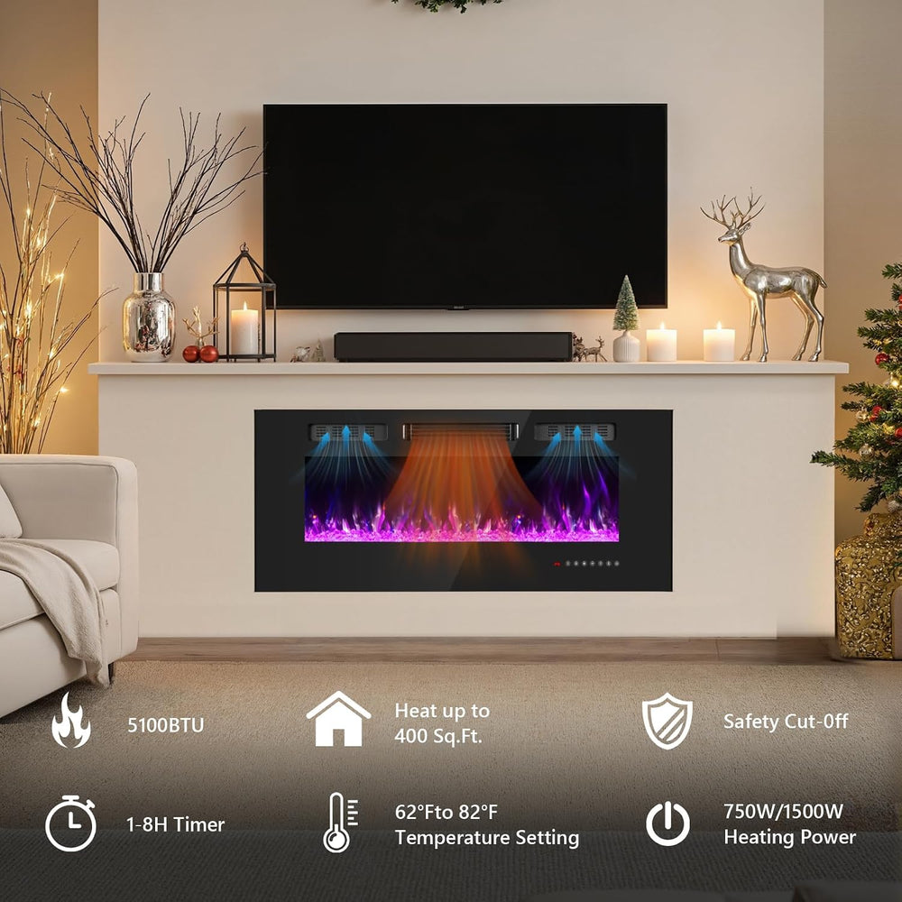 42 Inch Electric Fireplace with Crystal, Electric Fireplaces Insert, Wall Mou...
