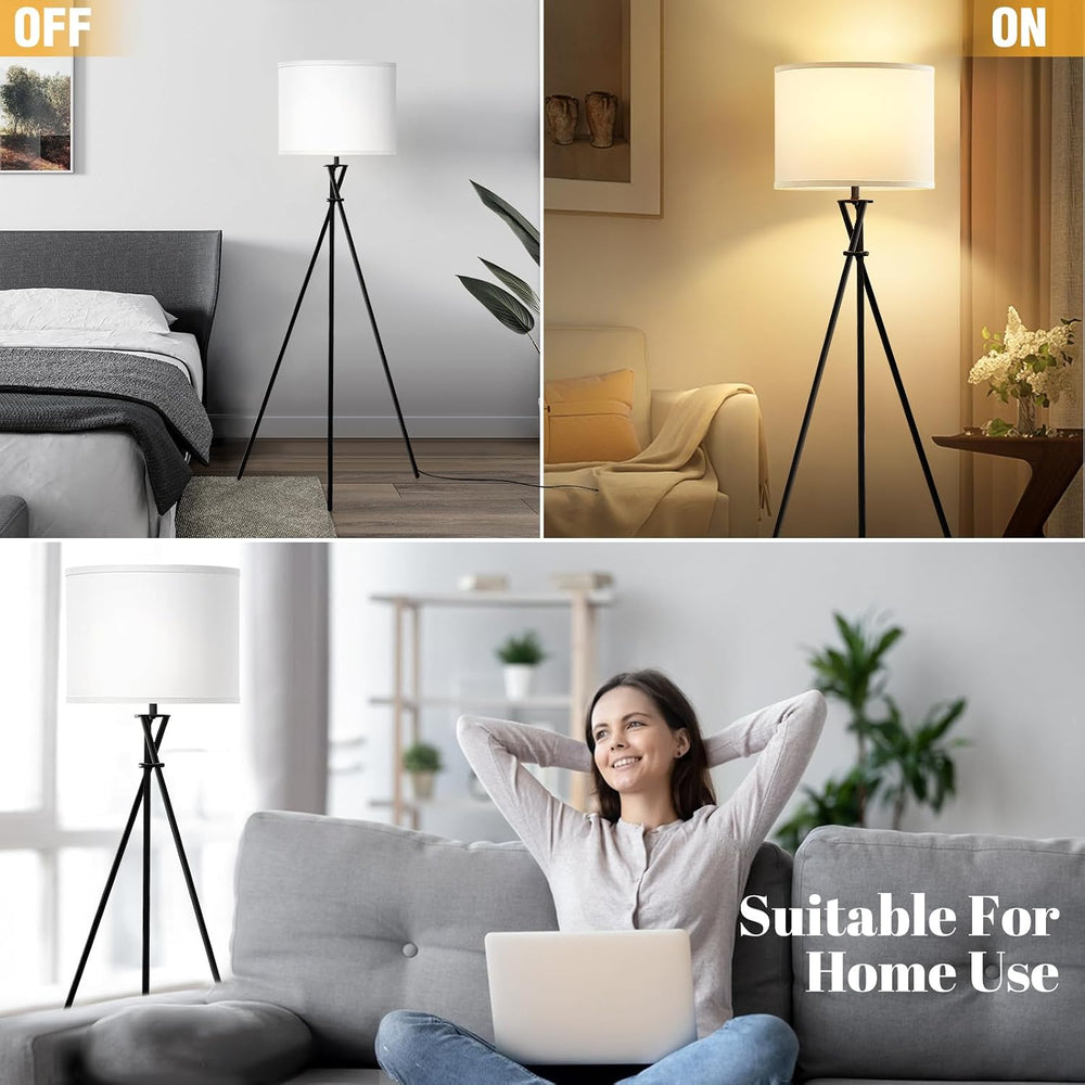 Black Tripod Floor Lamp, 61” Floor Lamps for Living Room with Rotary Switch