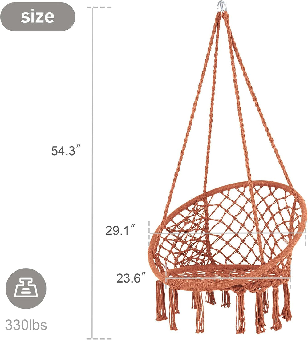 SUNCREAT Rope Hammock Chair, Outdoor Hanging Swing Chair for Bedroom, Brown