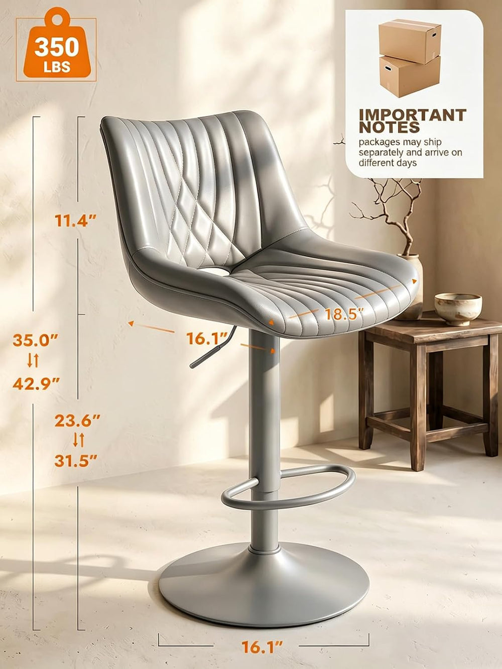 Swivel Bar Stools Set of 4, Height Adjustable Counter Height Bar Stools with ...