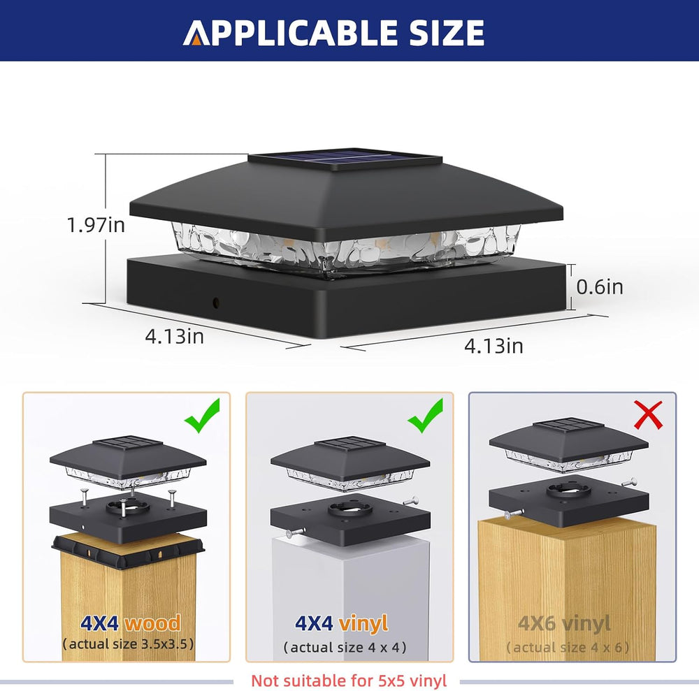 APONUO Solar Post Cap Lights for 4x4 Posts - IP64 Waterproof, 3000K LED, No-W...