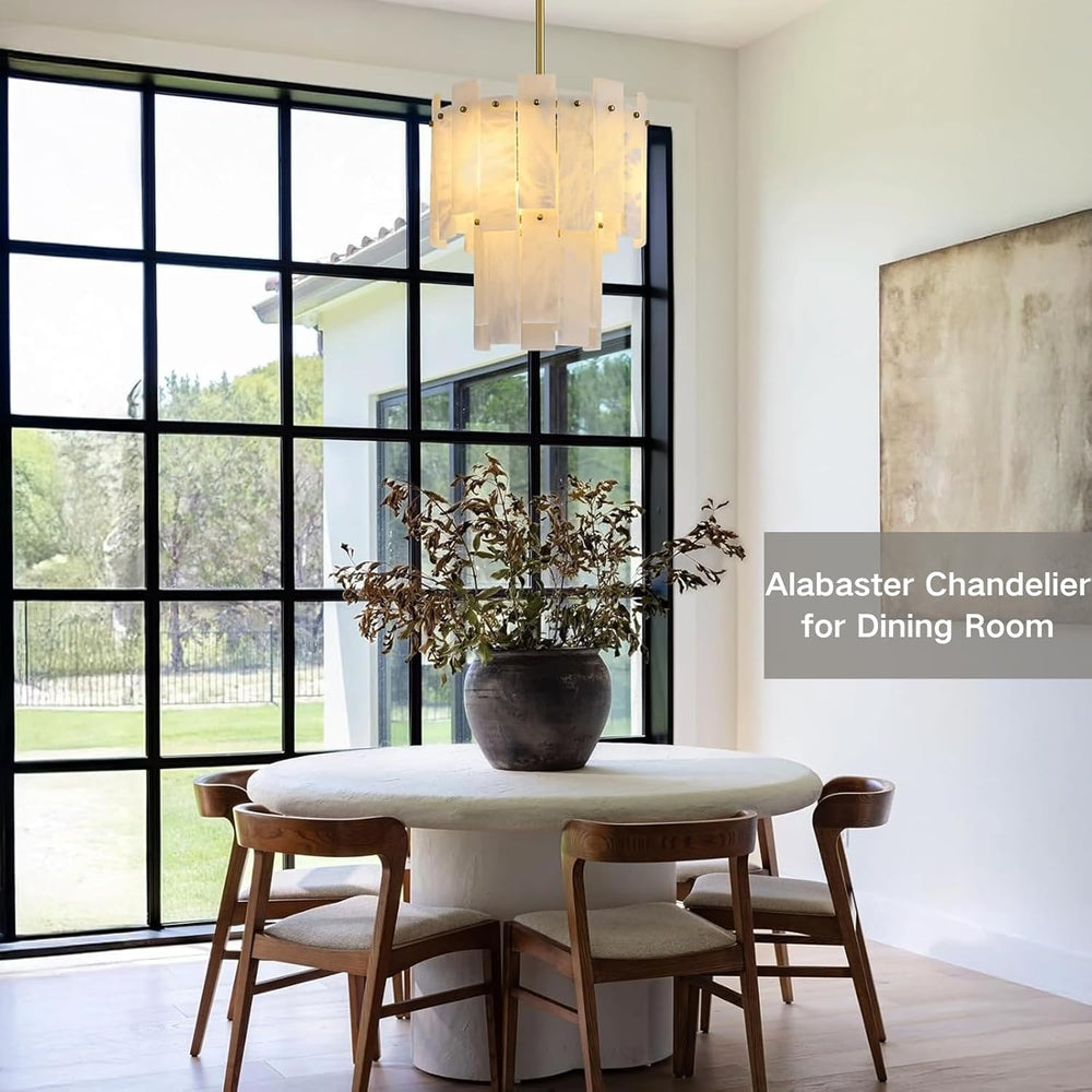 Alabaster Round Chandelier, 2-Tier Spanish Alabaster Chandeliers, Warm White,...