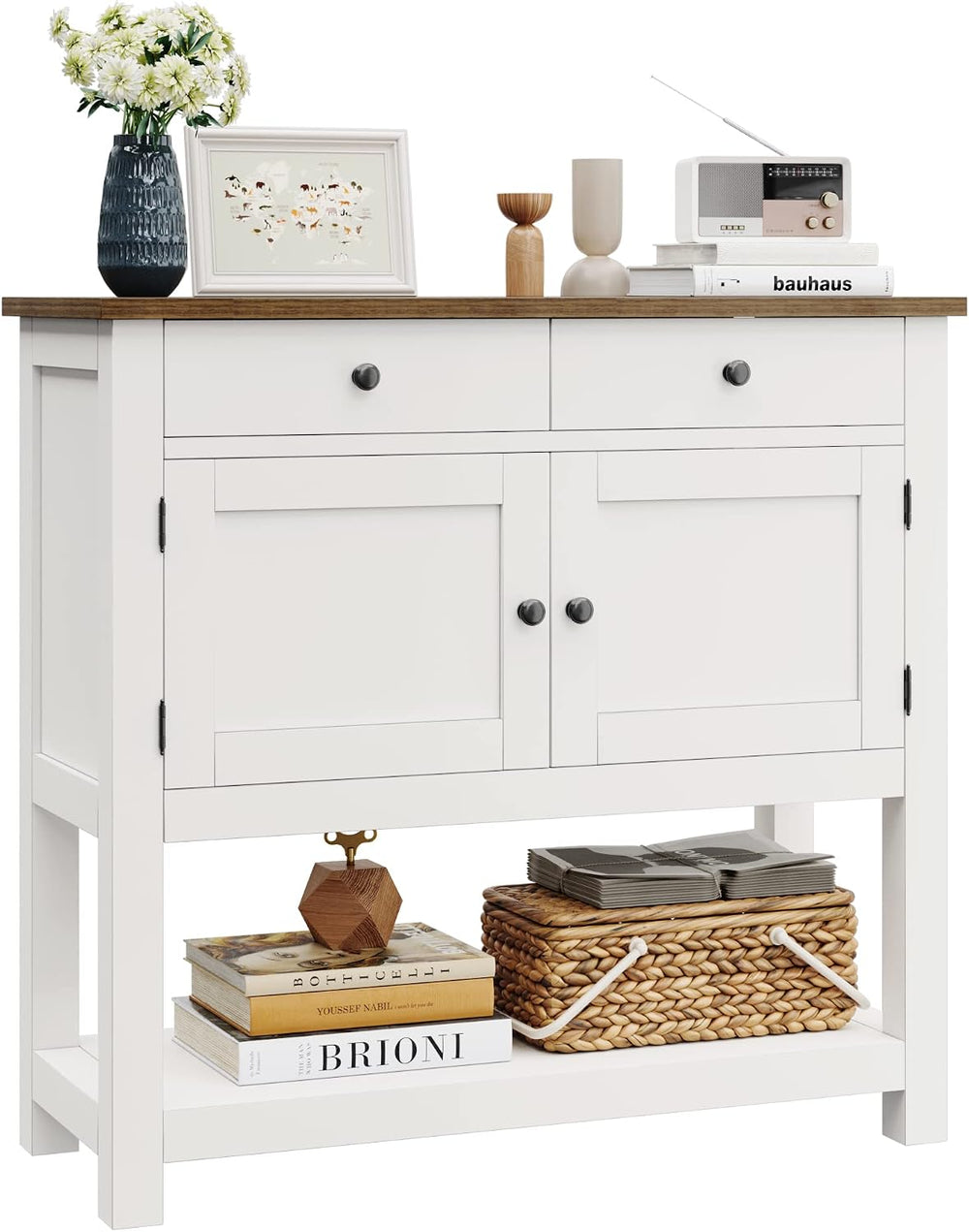 HOSTACK Farmhouse Console Table with Storage, 35.4" W Entryway Table, White