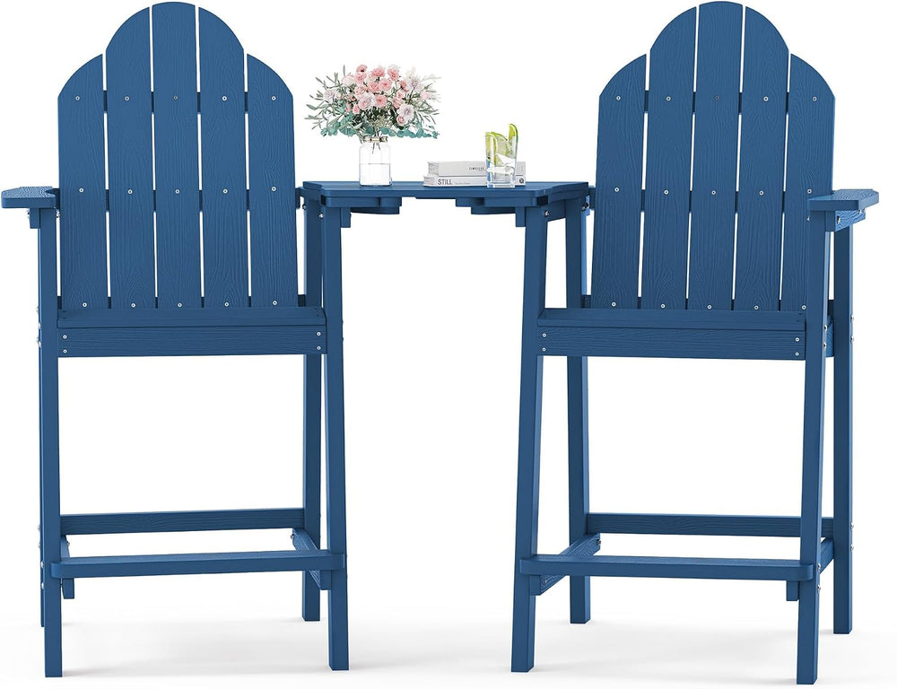 LUE BONA Tall Adirondack Chair Set of 2, HDPS Bar Height Chairs, Navy Blue