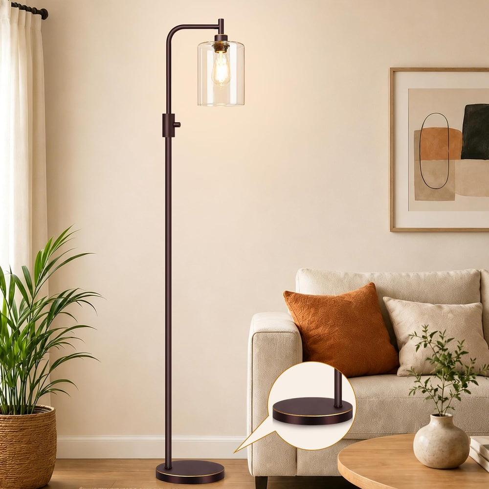【Upgraded】 Dimmable Floor Lamp for Living Room with Glass Lampshade, Brown wi...
