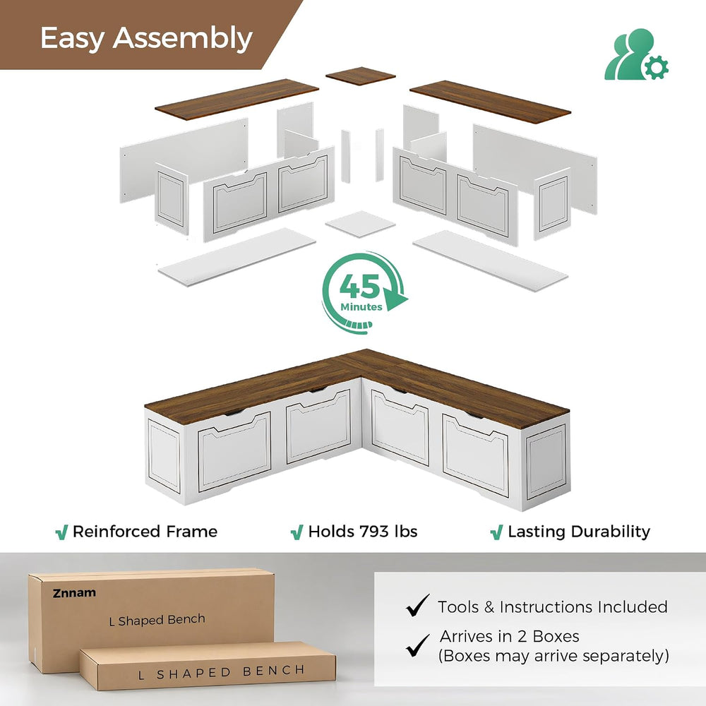 L Shaped Storage Corner Bench, 63" Breakfast Nook, Flip-Top Storage Comp...