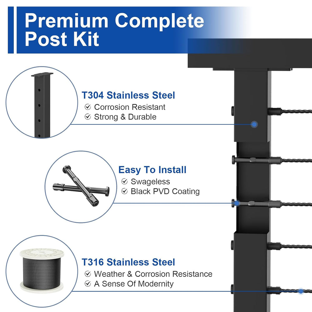 BLIKA 12FT-20FT Complete Set 36" Cable Railing Post Kit