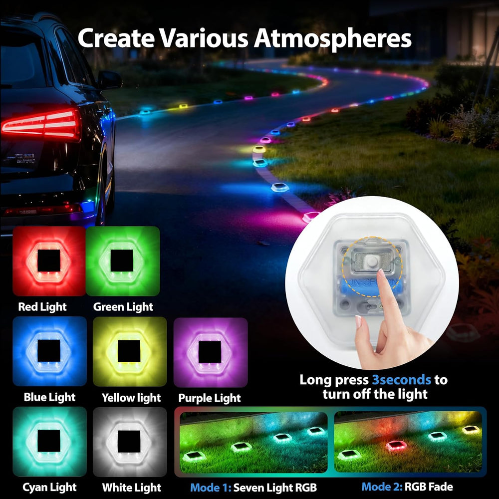 Onforu 12 Pack Solar Driveway Lights,Deck Light Outdoor,2 Modes RGB Colors LE...