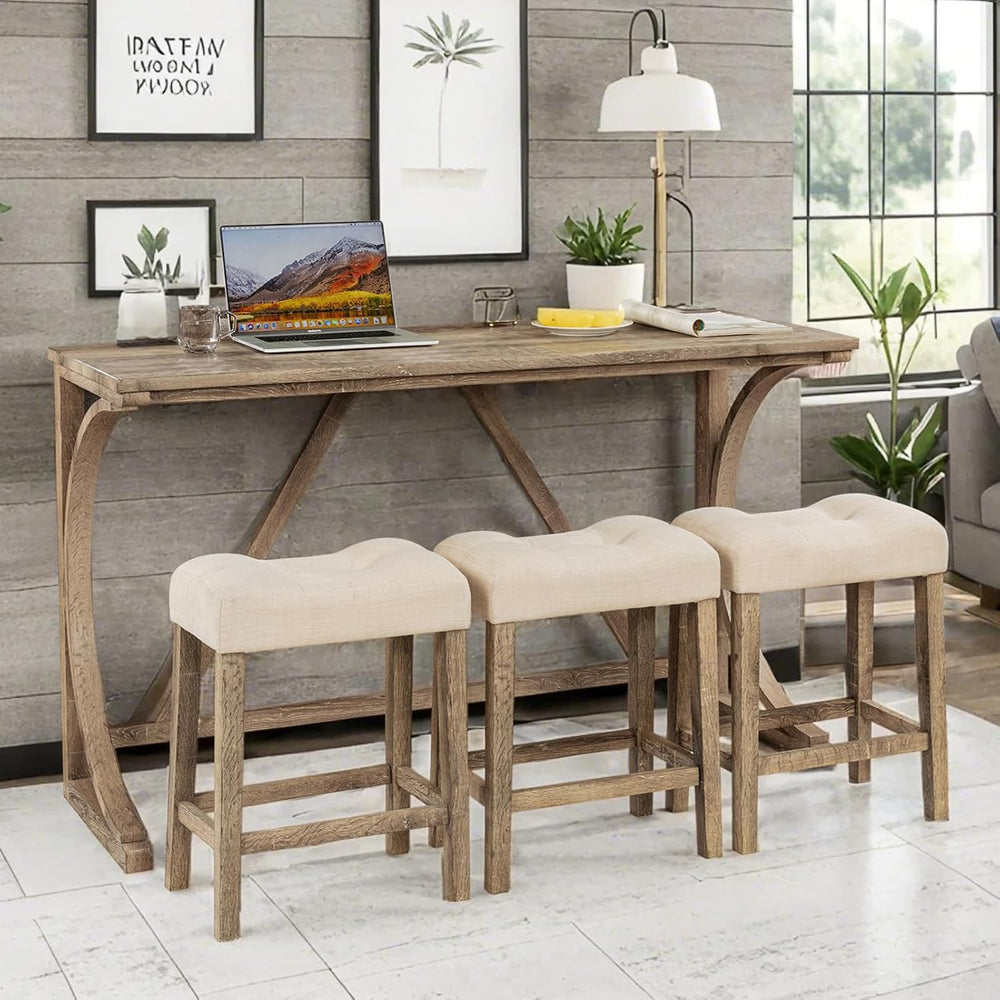59" Counter Height Bar Table Set with Power Outlet, Industrial Breakfast...