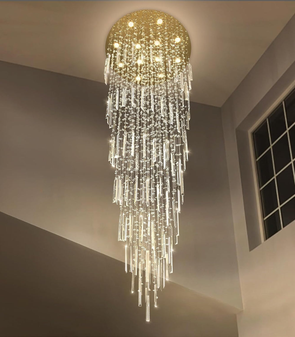 98'' Modern Crystal Chandelier High Ceiling Chandeliers for Entryway ...