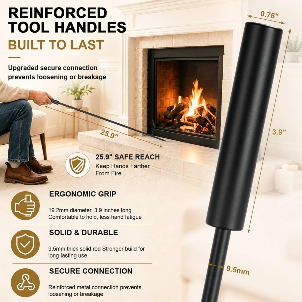 Gtongoko Fireplace Tools Set with Log Rack Holder, Heavy-Duty Steel Frame