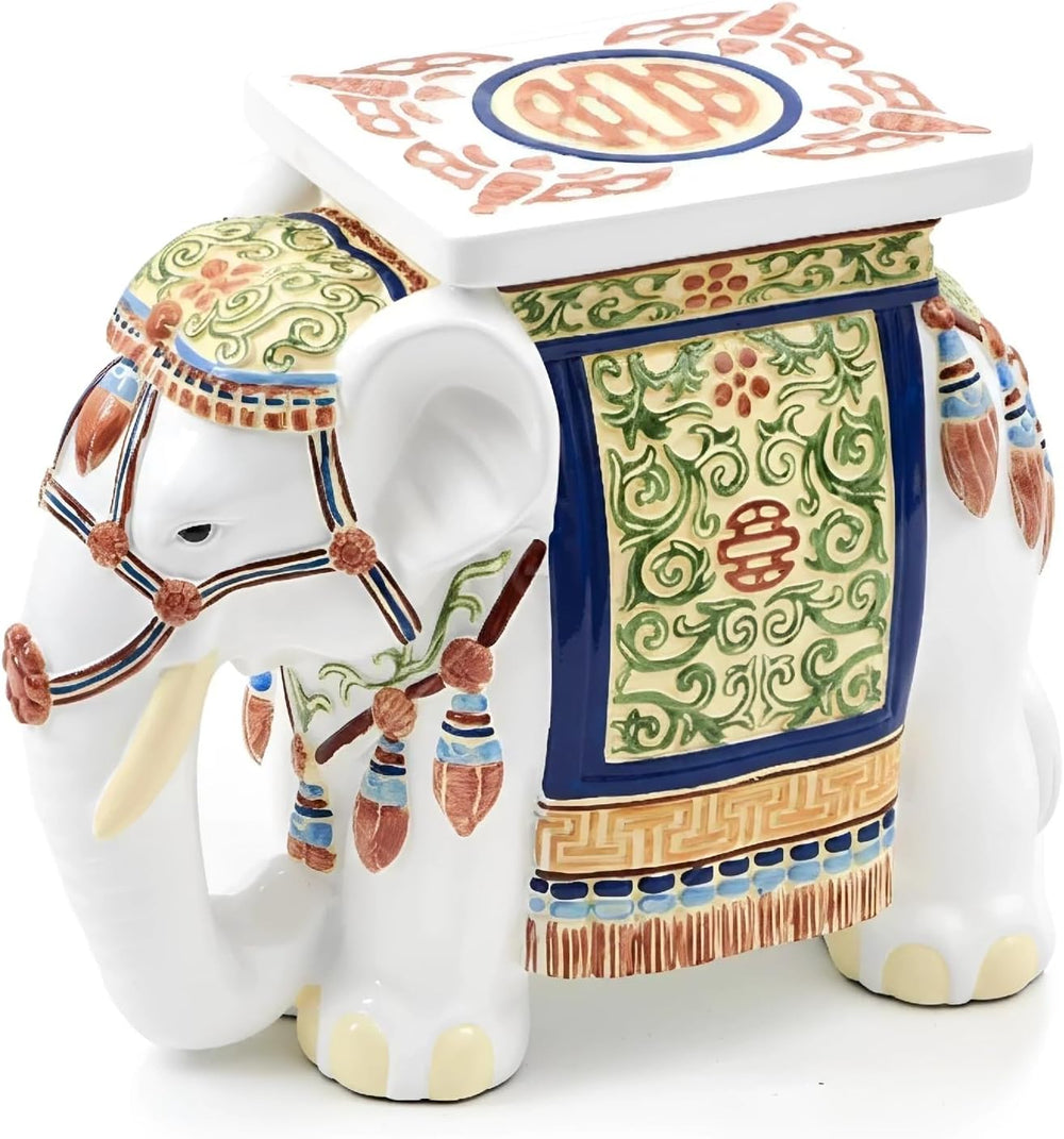 Leinuosen Elephant Garden Stool 16.5 Inch - Resin Elephant Side Table & P...