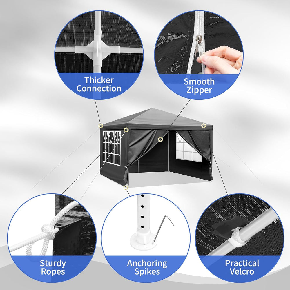 10x10 FT Party Tent, Outdoor Wedding Tents for Parties, Canopy Event Tent wit...