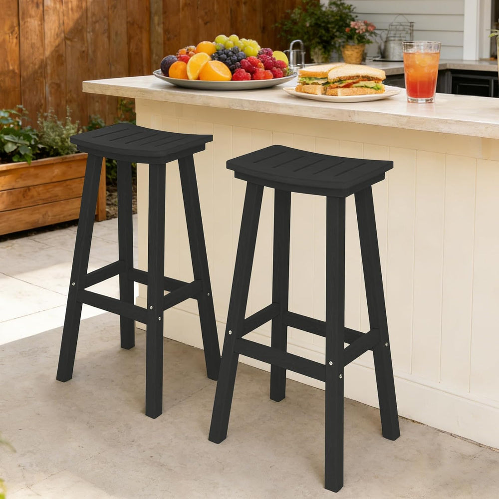 Outdoor Bar Stools Set of 2, 29" HDPE Bar Height Chairs