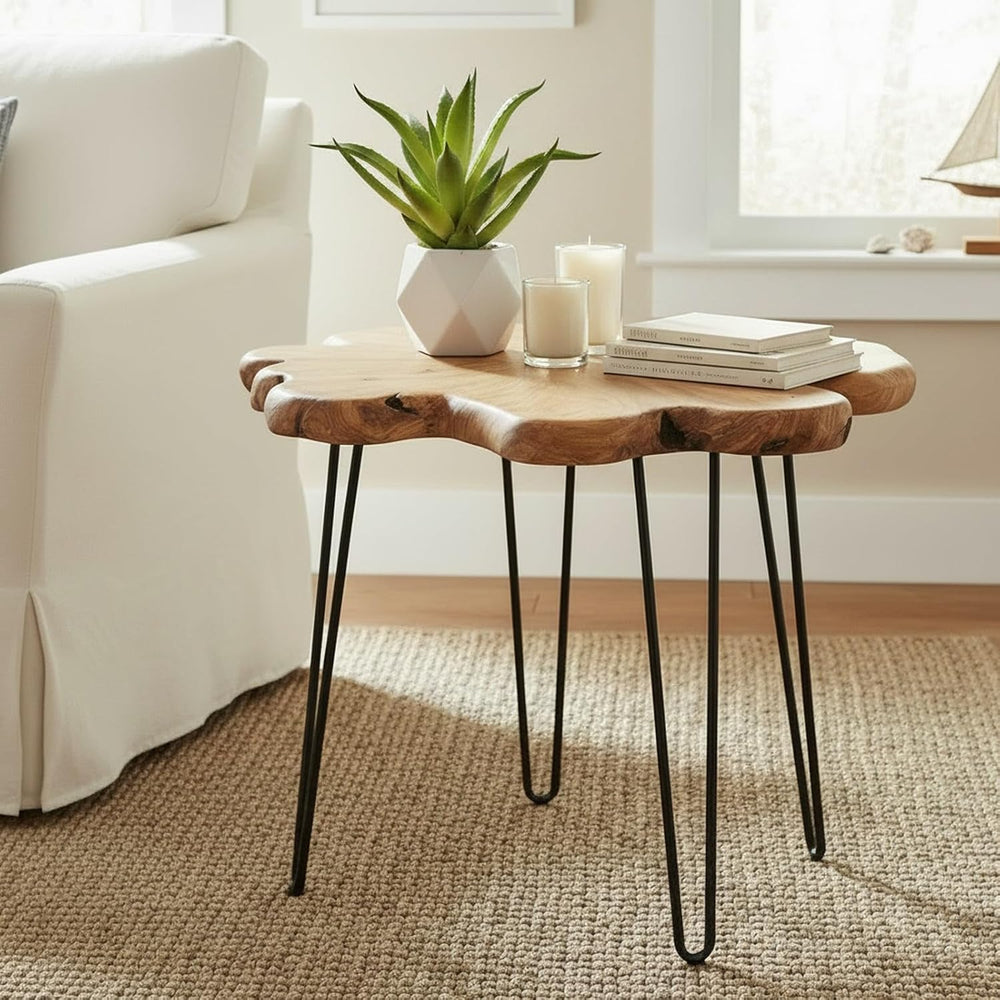 WELLAND Flower-Shaped Live Edge Cedar Coffee Table 32" W x 32" D x ...