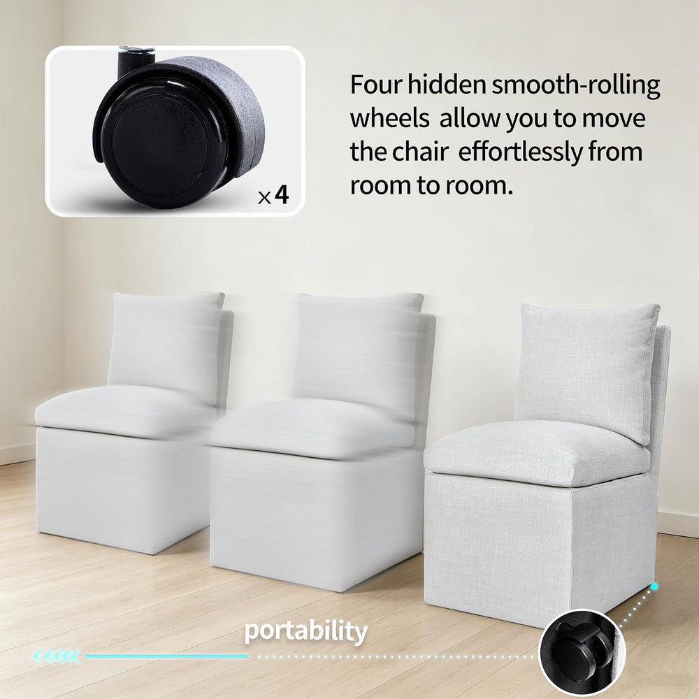 DUHOME Upholstered Armless Dining Chair with Casters,Linen Accent Chair for L...