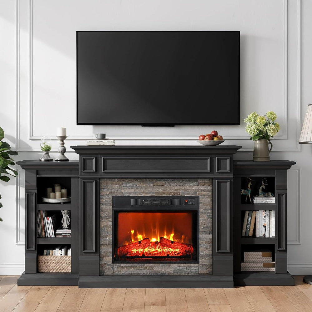 Naice 72" Electric Fireplace with Mantel Fireplace TV Stand for Living Room