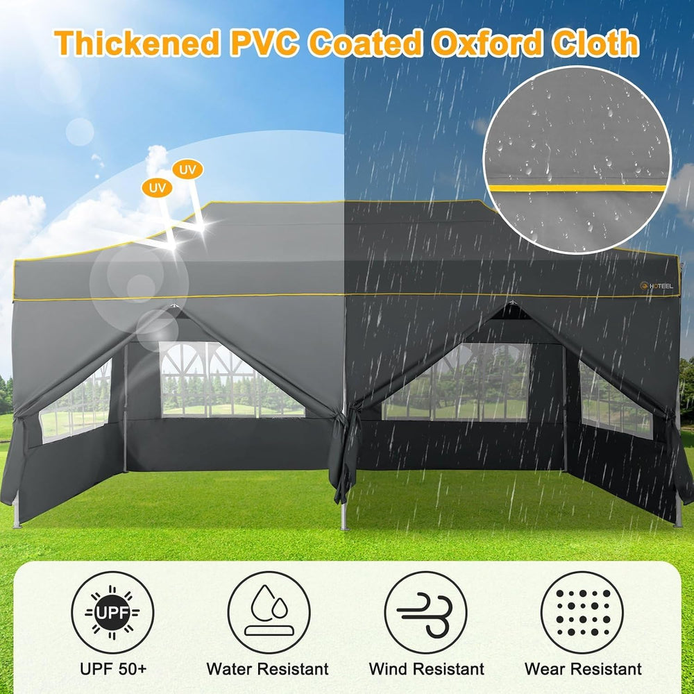 HOTEEL 10x20 Pop Up Canopy Tent, Upgraded Thickened Hexagonal Legs, Gray
