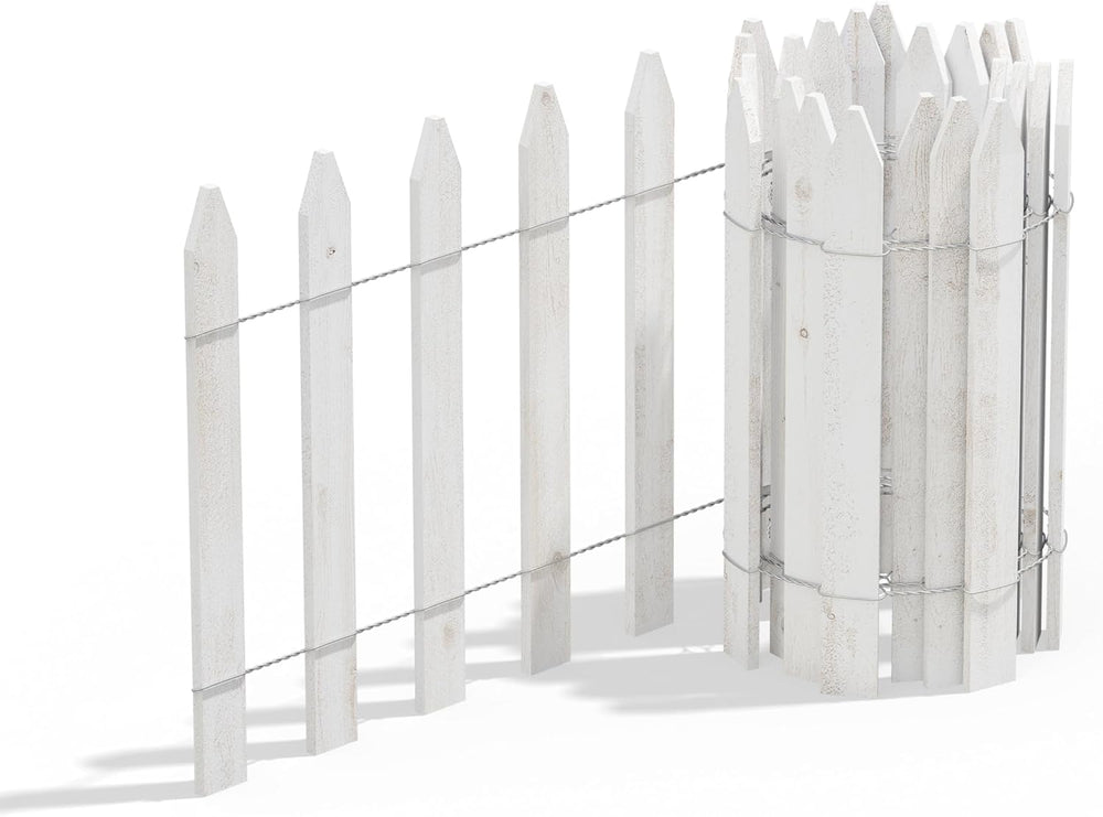 Greenes Fence Cedar Wood Garden Picket Fence, White, 16" H x 8' L (6...