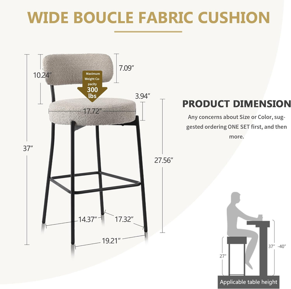 DYHOME Bar Stools Set of 2, 28" Counter Height Bar Stools with Back