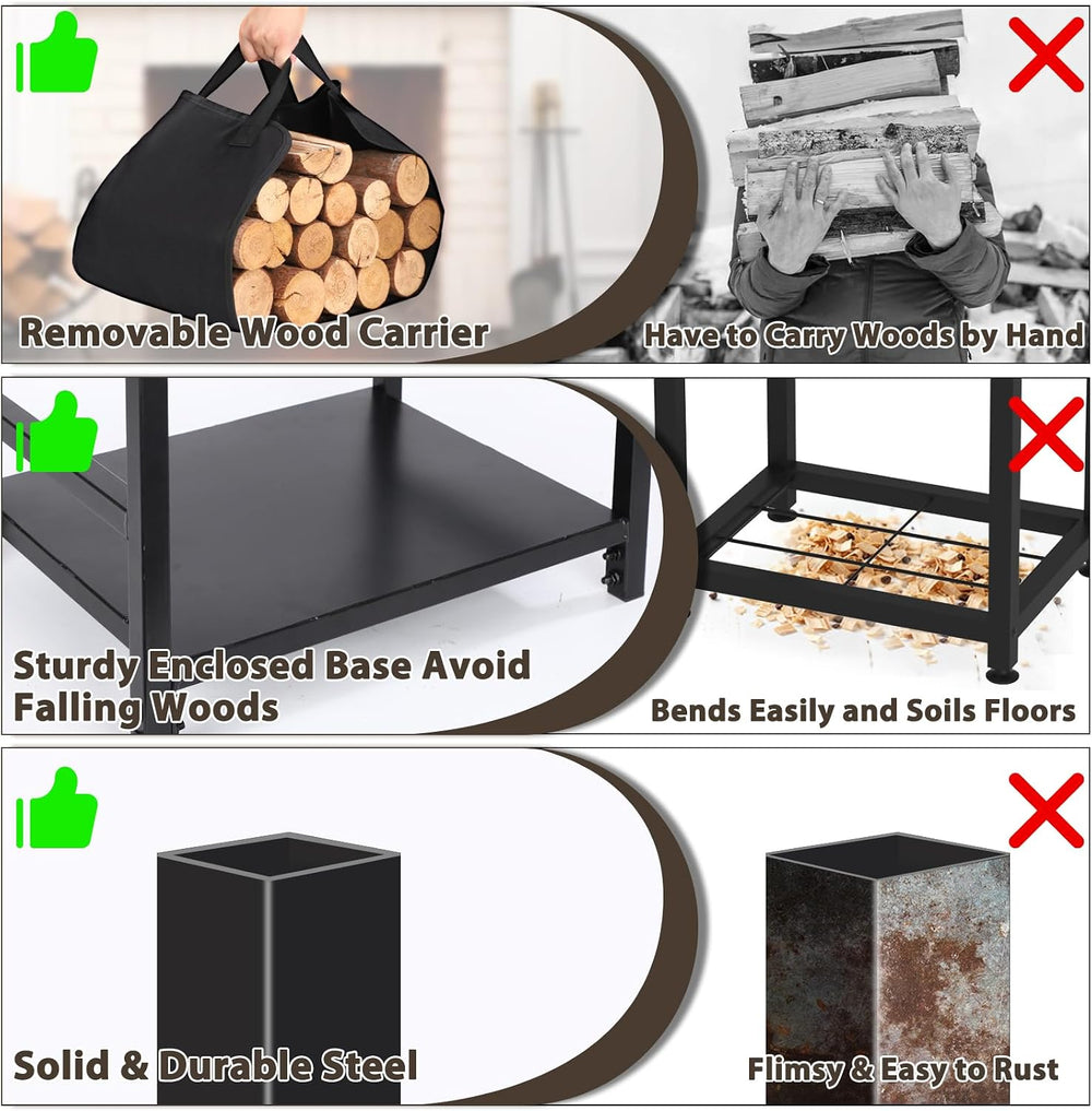 FEED GARDEN Firewood Rack Outdoor Indoor with Log Carrier Bag, 17.7 Inch Heav...