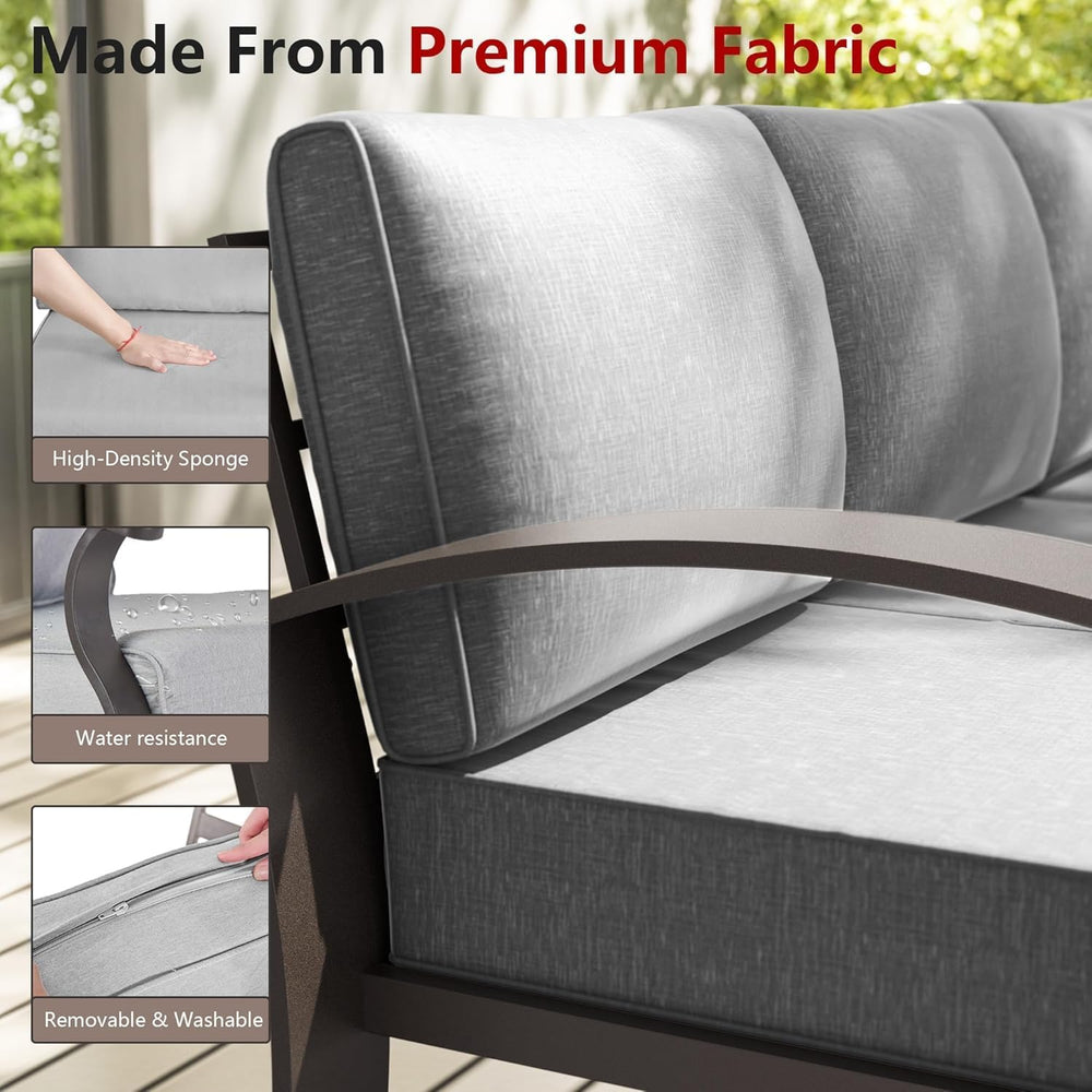 Patio Furniture Set 3-Piece Aluminum Armrest Sofa, All-Weather Patio Conversa...