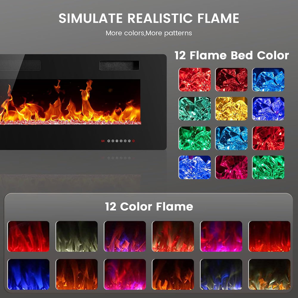 Electactic 60-Inch Electric Fireplace, 12 Flame Colors, Remote Control