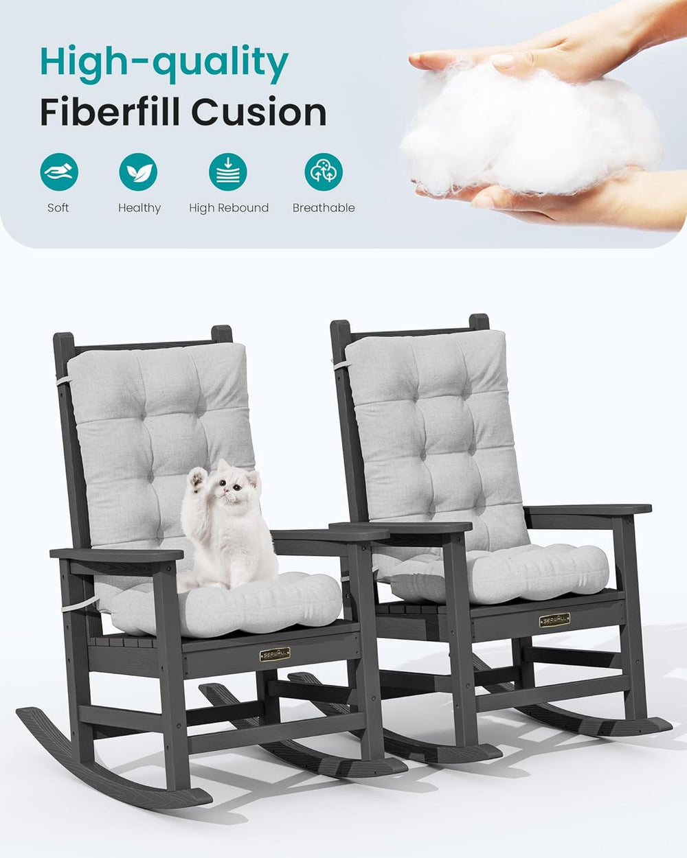 SERWALL HDPE Outdoor Rocking Chair Cushion Set of 2, Gray