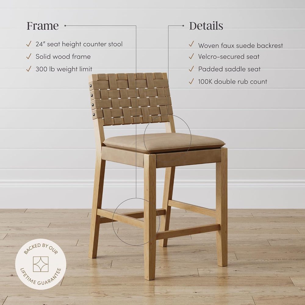 Nathan James Cohen Mid-Century Modern Suede Bar Stool, Counter Height Chair i...