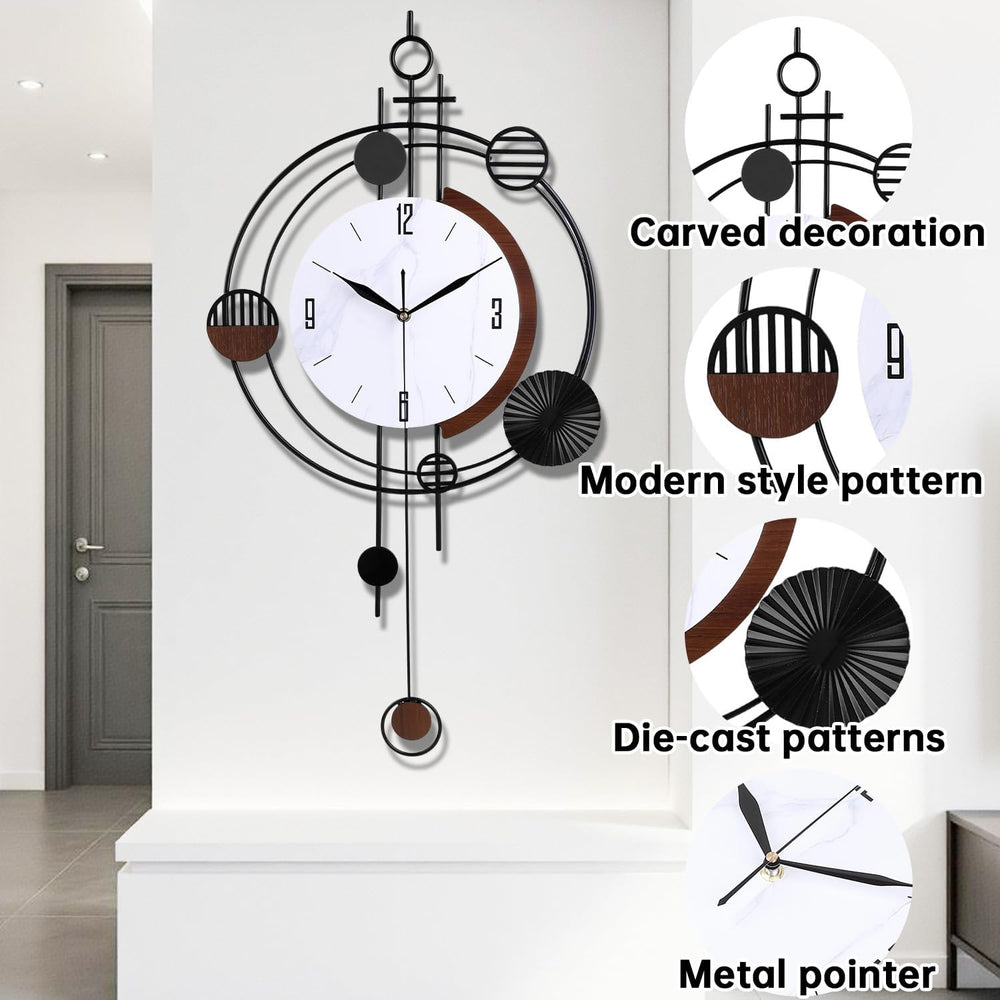 Wall Clock with Pendulum, Silent Quality Quartz Battery Operated, Round Analo...