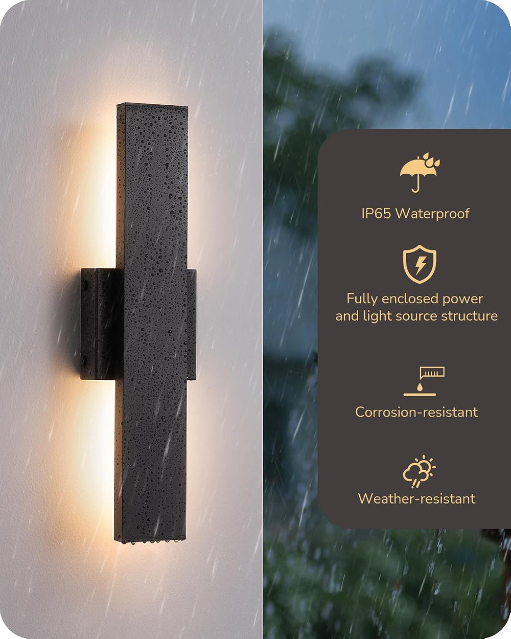 EDISHINE 2 Pack LED Outdoor Wall Lights, 15.7" Modern Black Outdoor Sconce