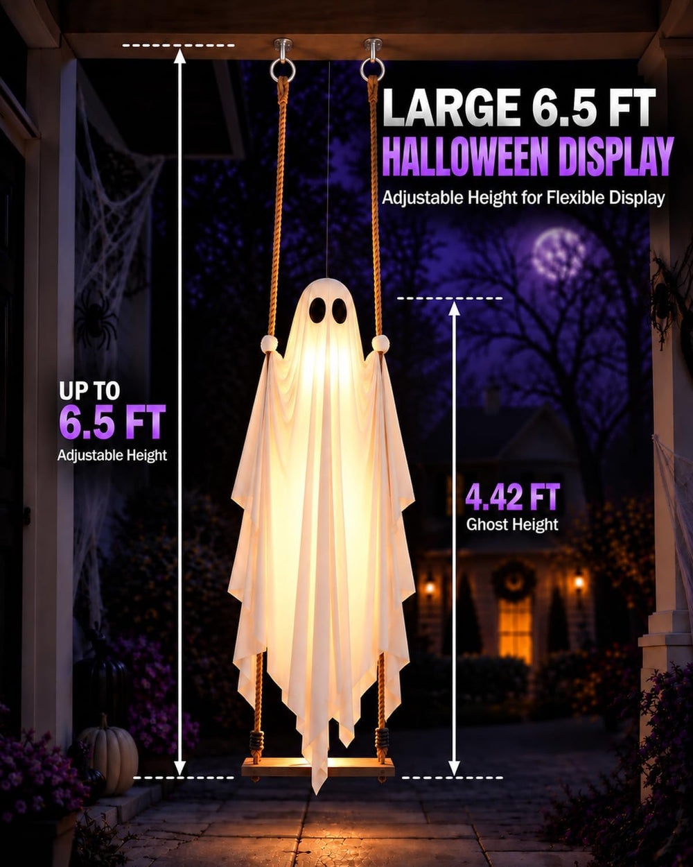 Halloween Decorations Outdoor, 4.5 FT Large Hanging Swinging Ghost Decor