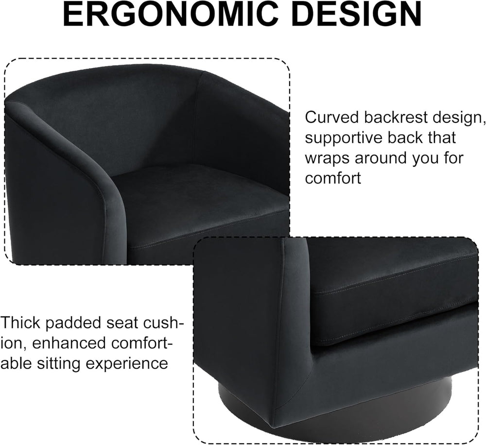 Swivel Barrel Accent Chair, Comfy Reading Armchair, Black, Set of 2