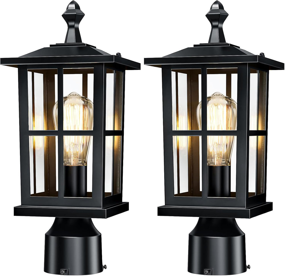 Outdoor Post Lights 2-Pack, 15" Medium Size, Matte Black
