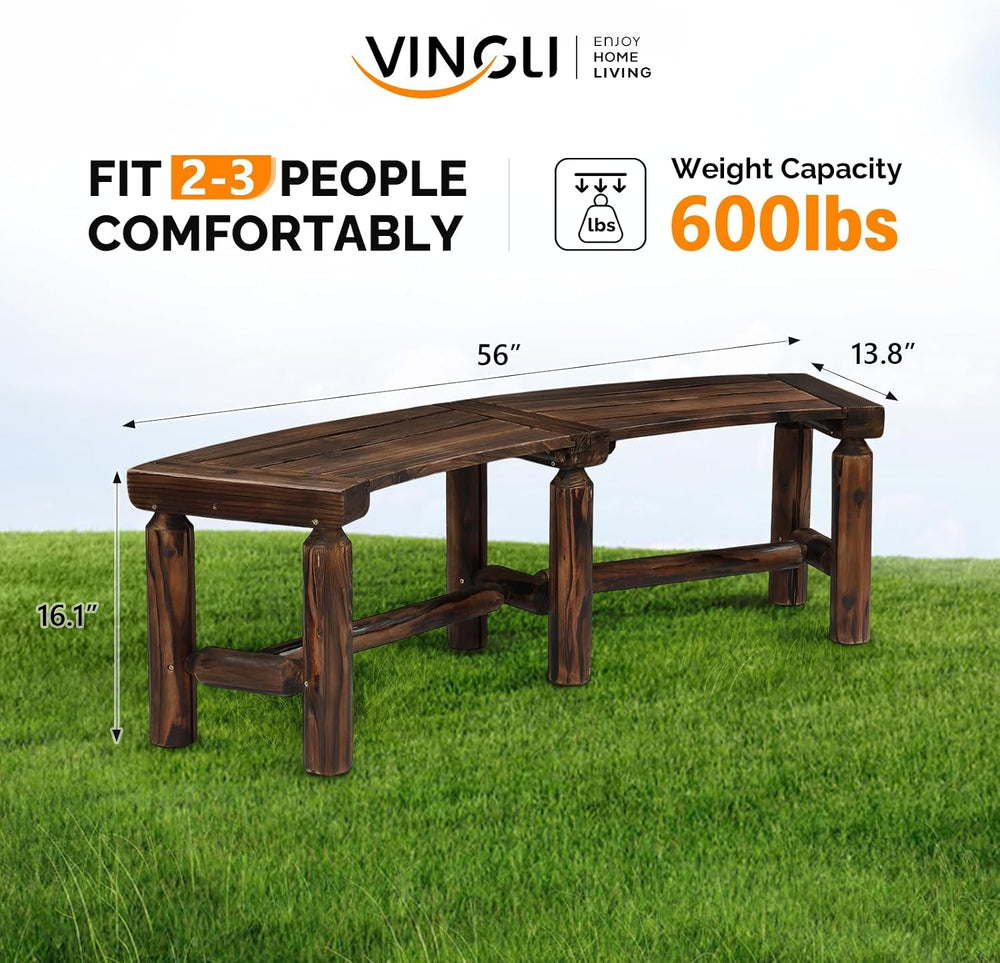 VINGLI Outdoor Bench Wooden Curved Bench, All-Weather Fire Pit Backless Patio...