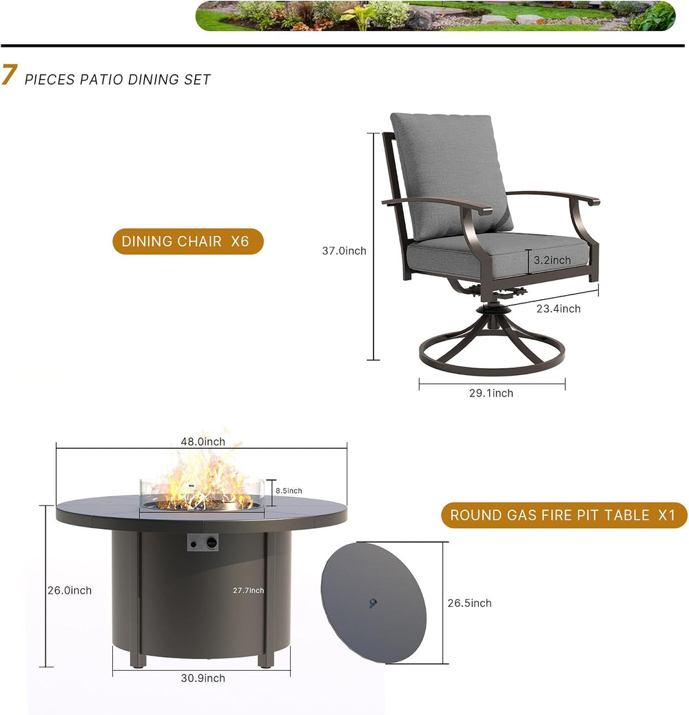 5 Piece Metal Outdoor Patio Furniture Set with 48"/55000 BTU Round Fire ...
