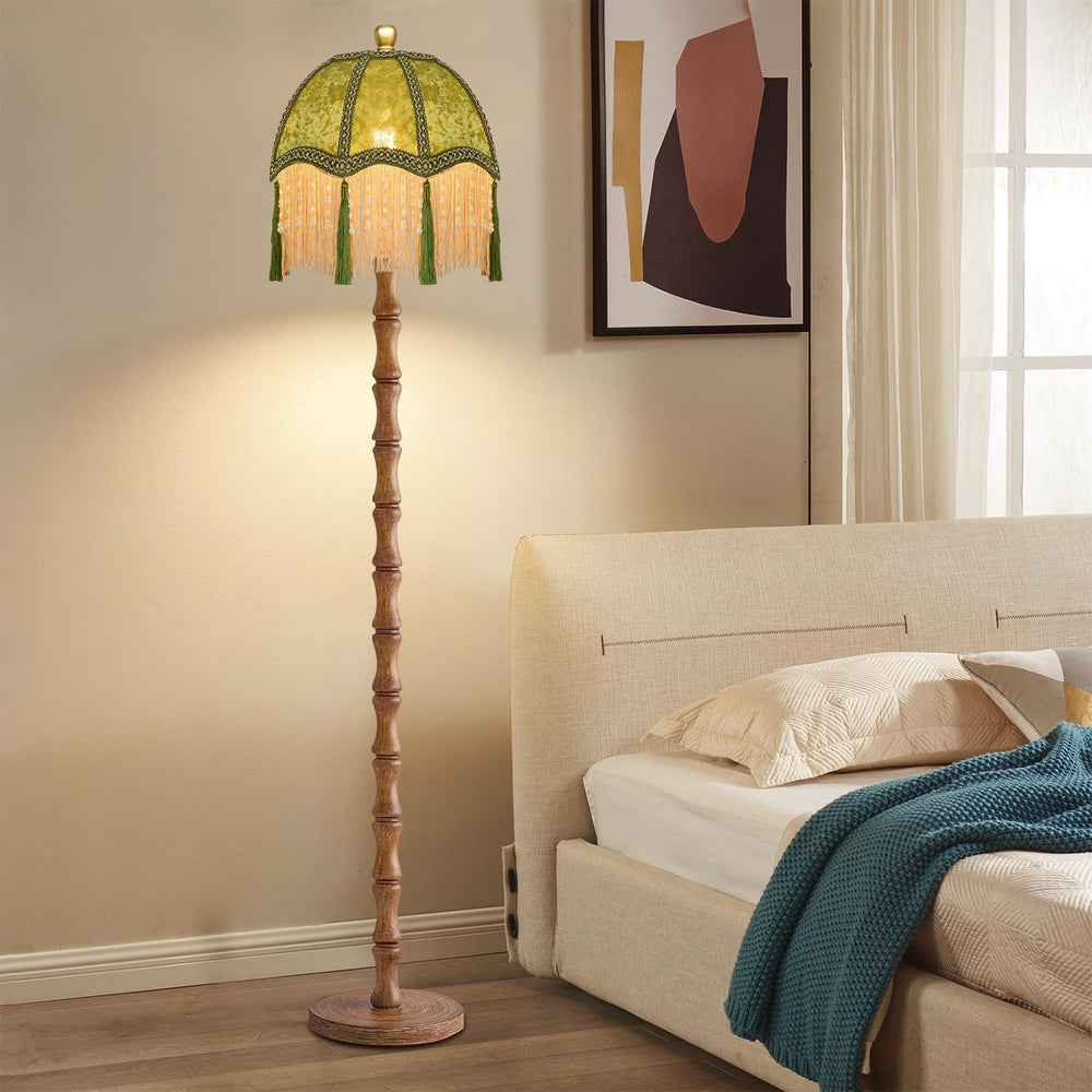 ZECOXOL Wood Floor Lamps for Living Room Boho Rustic Floor Lamp with Remote C...