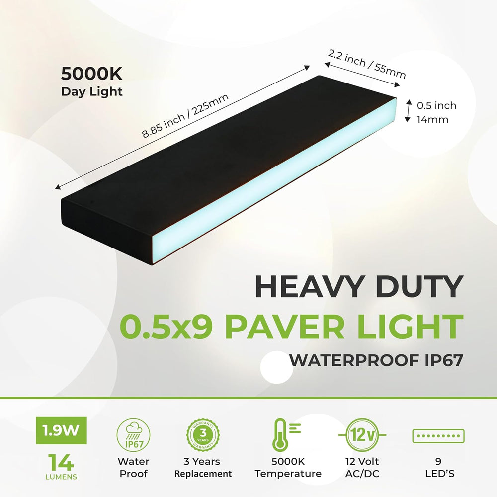 LUMENGY Paver Light Slim 0.5x9 Inch (0.55x8.85), 5000K Daylight, Glare-Free L...