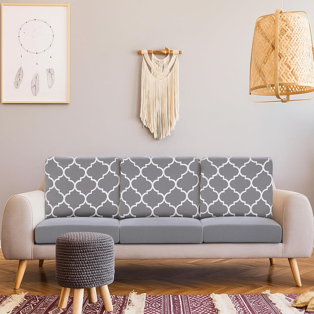 Newwiee 12 Pc Patio Stretch Cushion Covers,Light Gray,Moroccan and Solid