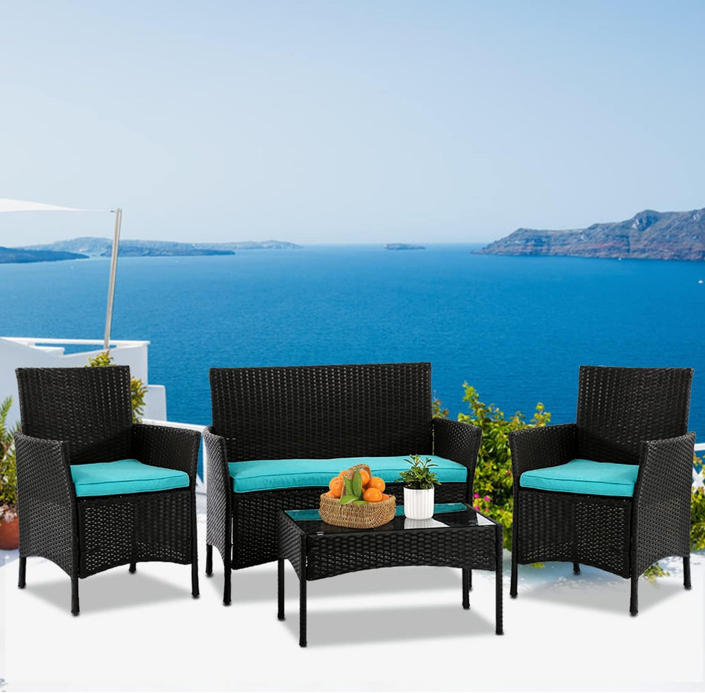 4 Pieces Wicker Patio Furniture Set Conversation Chairs with Table, Outdoor R...