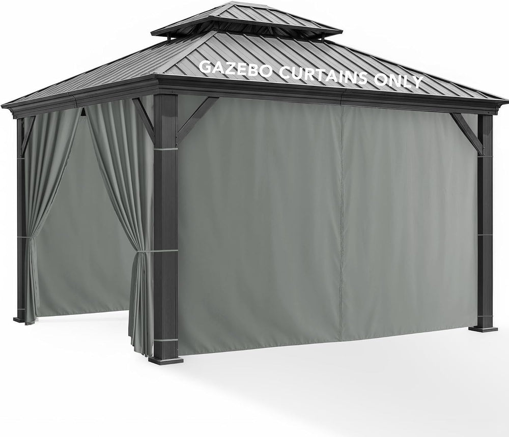 Patio Curtains Outdoor Waterproof with Zipper, 4-Panel, Grey