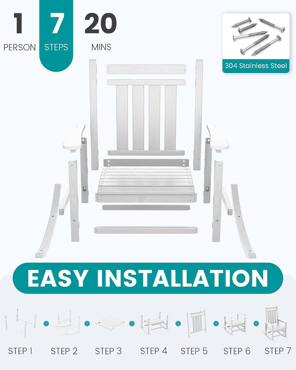 SERWALL Outdoor Rocking Chair Set of 4, HDPE Rocker for Adults, White