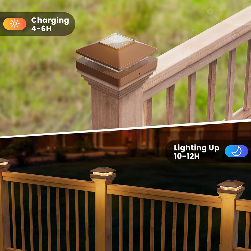 Solar Post Cap Lights Outdoor 12pack, Brown Waterproof Solar Powered Deck Fen...