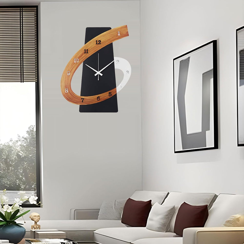 Modern Large Decorative Wall Clock,17 inch Black Silent Non-Ticking Nordic Me...